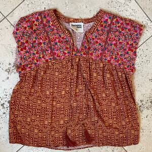 Savanna Jane Tank Sz M Babydoll Western Embroidered Tassles Boho Hippie Cowgirl